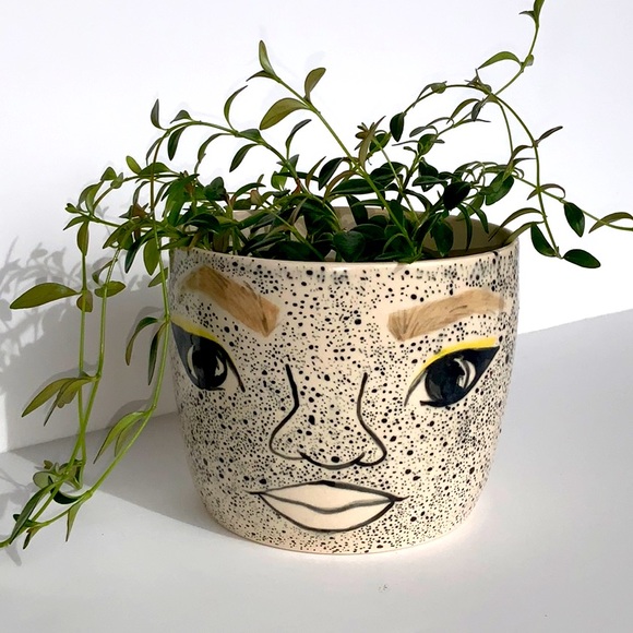 Handmade Studio Art Face Planter Home Decor Pottery Hand Painted Unique - Picture 2 of 8